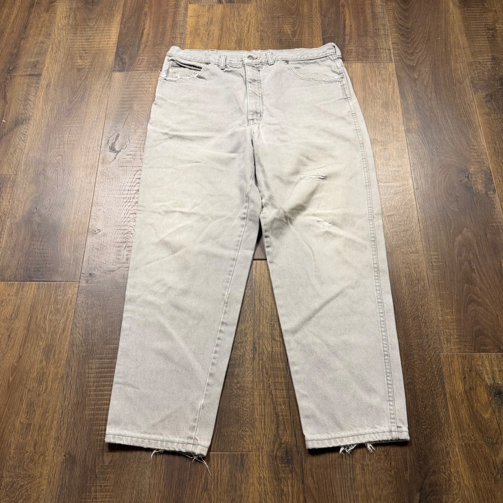 Vintage 80s 90s Lands' End USA Gray Denim Jeans Tagged 38 Fits 34x28 Distressed